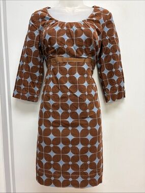 Boden Geometric Corduroy Shift Dress Brown Blue Size UK 12P US 8P